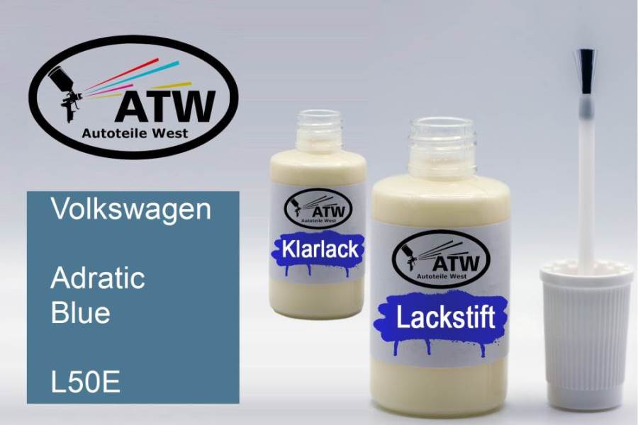 Volkswagen, Adratic Blue, L50E: 20ml Lackstift + 20ml Klarlack - Set, von ATW Autoteile West.